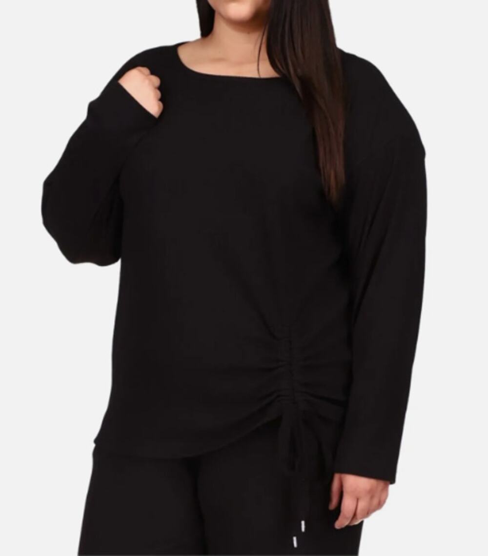 MICHAEL Michael Kors Tie Front Boat Neck Black Ribbed Top, NWT, 3X